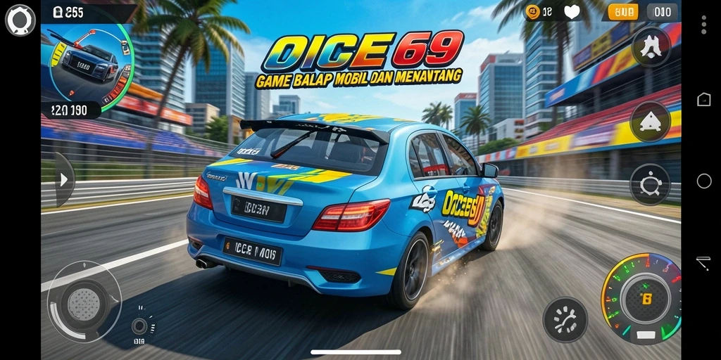 Tampilan antarmuka game Balap Mobil OCE69 yang memukau.